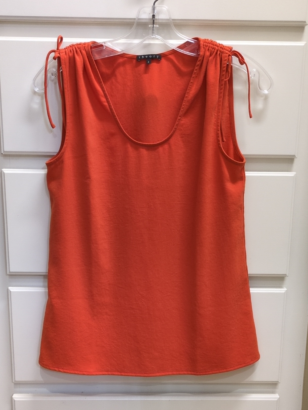 Theory Orange Tie-Shoulder Sleeveless Shell Top